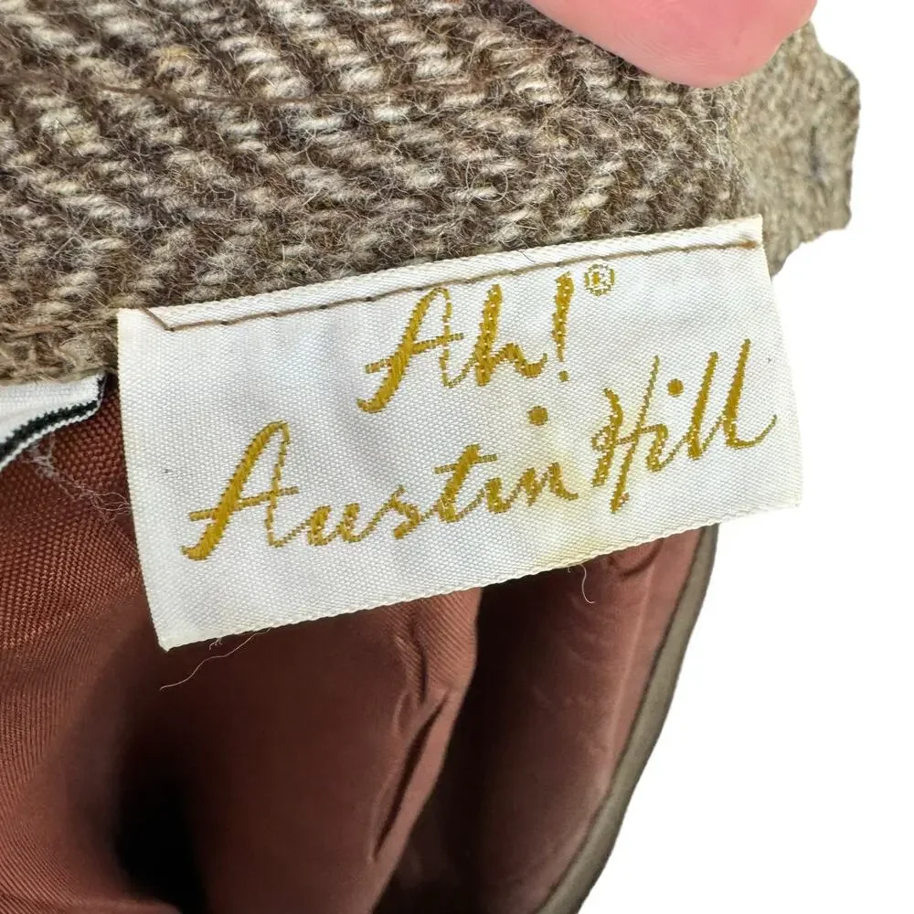 Ah! Austin Hill Brown‎ Cream Chevron 100% Pure Wool Lined Midi Skirt USA Retro 8